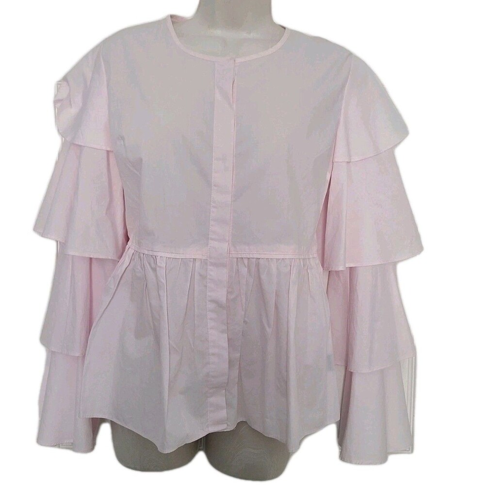 NWT Walter Baker Women Light Pink Tiered Ruffles Sleeve Jordan Top blouse SMALL
